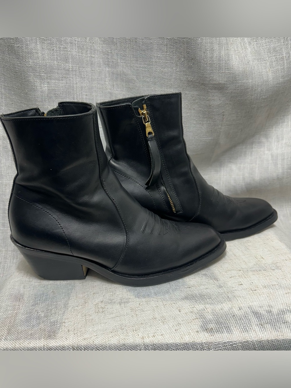 Rag & Bone Western Stitch Black Leather Booties with Side Zip